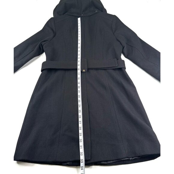 Michael Kors Asymmetric Zip Wool Blend Coat Black Women's Size 8 Belted Hooded - Picture 9 of 16